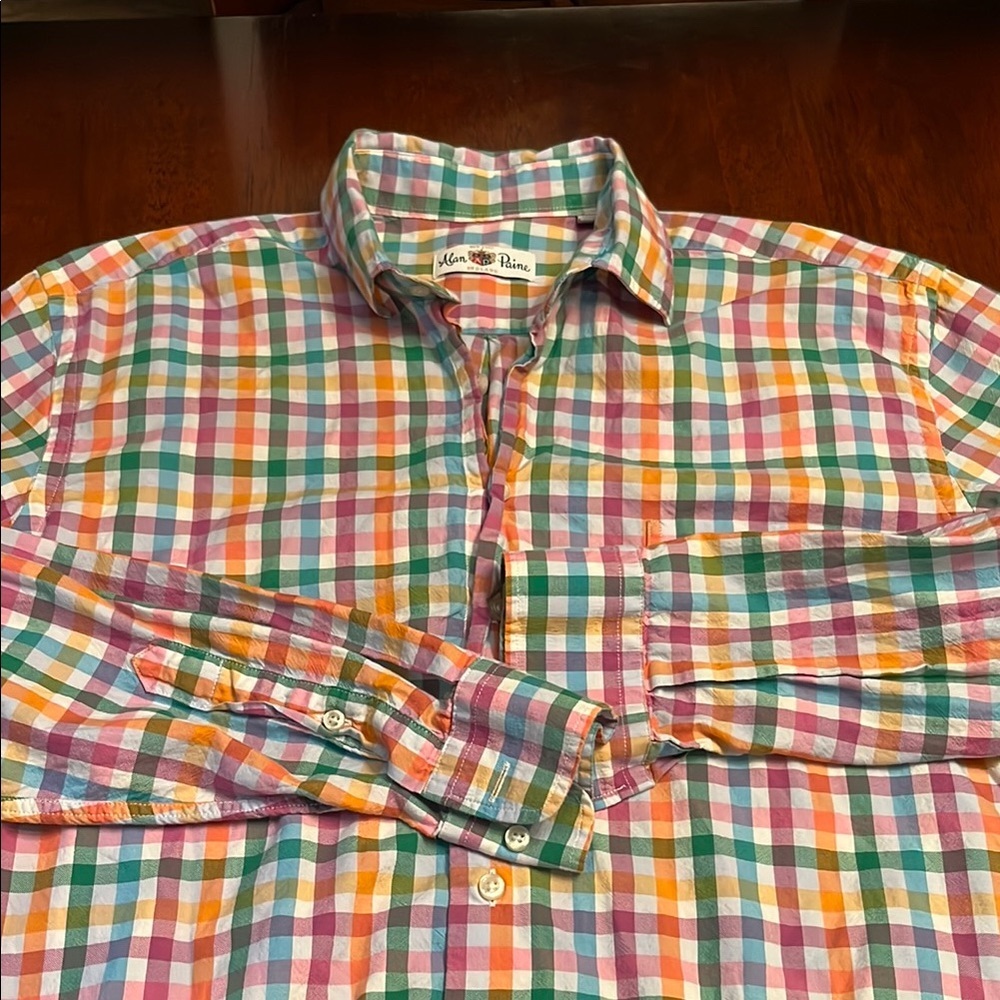 Alan Paine Multicolored Check Casual Button Down Cotton Shirt Size Medium